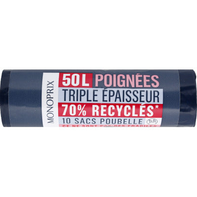 Monoprix Sacs poubelle à poignées 70% recyclés 50L Monoprix Sacs poubelle à poignées 70% recyclés 50L
