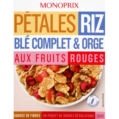 Monoprix Pétales De Riz & Blé Complet, Aux Fruits Rouges 300g Monoprix Pétales De Riz & Blé Complet, Aux Fruits Rouges 300g
