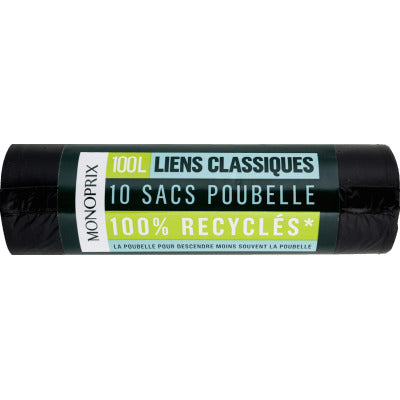 Monoprix Sacs Poubelle Recyclés Liens Classiques 100L Monoprix Sacs Poubelle Recyclés Liens Classiques 100L