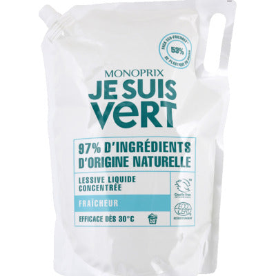 Monoprix Je Suis Vert Lessive Liquide Concentrée Fraîcheur 1,98L Monoprix Je Suis Vert Lessive Liquide Concentrée Fraîcheur 1,98L