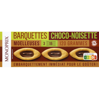 Monoprix Barquettes Moelleuses Choco-Noisettes 120g Monoprix Barquettes Moelleuses Choco-Noisettes 120g
