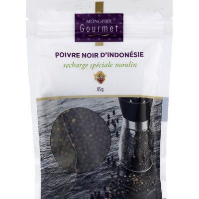 Monoprix Gourmet Poivre Noir d'Indonésie Recharge Spéciale Moulin 85g Monoprix Gourmet Poivre Noir d'Indonésie Recharge Spéciale Moulin 85g