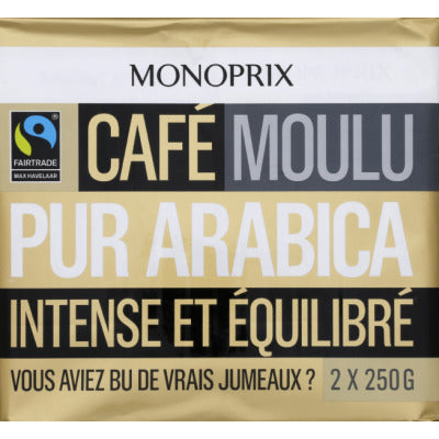 Monoprix Café moulu pur arabica intense et équilibré 2x250g Monoprix Café moulu pur arabica intense et équilibré 2x250g