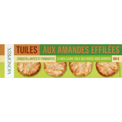 Monoprix Tuiles aux Amandes Effilées Croustillantes & Fondantes 100g Monoprix Tuiles aux Amandes Effilées Croustillantes & Fondantes 100g