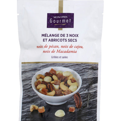 Monoprix Gourmet Mélange de 3 noix et abricots secs 120g Monoprix Gourmet Mélange de 3 noix et abricots secs 120g