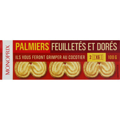 Monoprix Palmiers Feuilletés Dorés 100g Monoprix Palmiers Feuilletés Dorés 100g