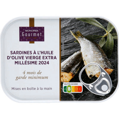 Monoprix Gourmet Sardines à l'huile d'olive vierge extra millésime 87g Monoprix Gourmet Sardines à l'huile d'olive vierge extra millésime 87g