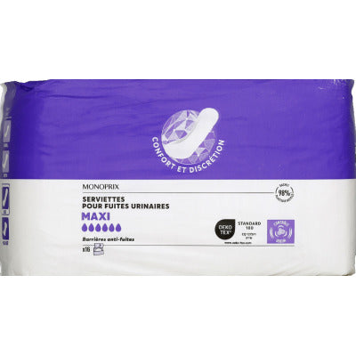Monoprix Serviettes Pour Fuites Urinaires Maxi x16 Monoprix Serviettes Pour Fuites Urinaires Maxi x16