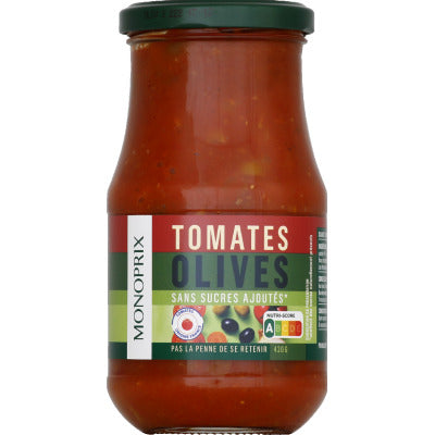 Monoprix Sauce tomate olives sans sucres ajoutés 420g Monoprix Sauce tomate olives sans sucres ajoutés 420g