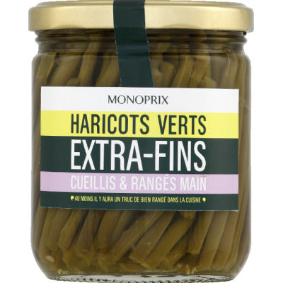 Monoprix Haricots Verts extra-fins cueillis et rangés main 220g Monoprix Haricots Verts extra-fins cueillis et rangés main 220g