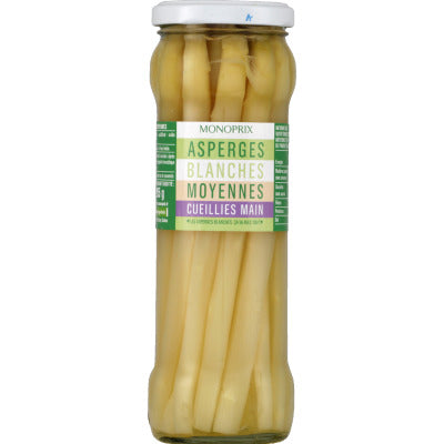 Monoprix Asperges blanches moyennes cueillies main 205g Monoprix Asperges blanches moyennes cueillies main 205g