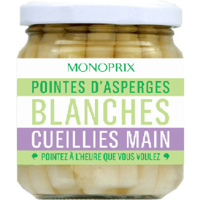 Monoprix Pointes d'asperges blanches cueillies main 110g Monoprix Pointes d'asperges blanches cueillies main 110g