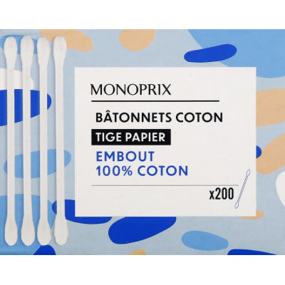 Monoprix Bâtonnets Coton Tige Papier x200 Monoprix Bâtonnets Coton Tige Papier x200