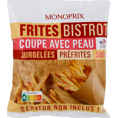 Monoprix Frites Bistrot coupe avec peau préfrites 500g Monoprix Frites Bistrot coupe avec peau préfrites 500g
