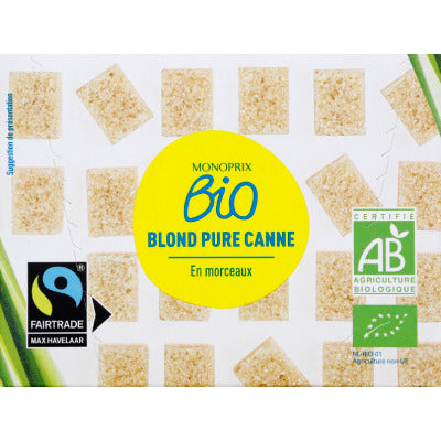 Monoprix Bio Sucre blond pure canne en morceaux le paquet de 500g Monoprix Bio Sucre blond pure canne en morceaux le paquet de 500g