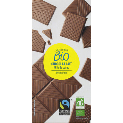 Monoprix Bio Chocolat au lait dégustation 40% de cacao 100g Monoprix Bio Chocolat au lait dégustation 40% de cacao 100g