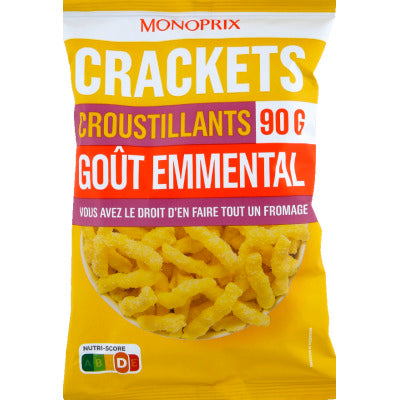 Monoprix Crackets croustillants goût emmental 90g Monoprix Crackets croustillants goût emmental 90g