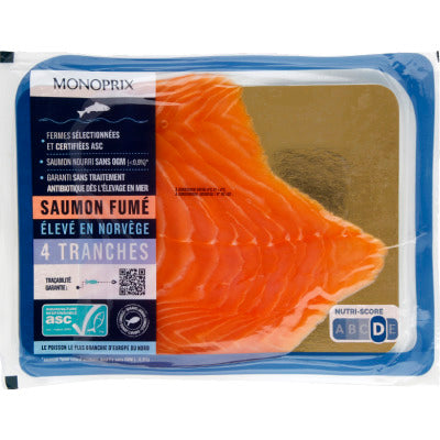 Monoprix Saumon Fumé élevé en Norvège 140g Monoprix Saumon Fumé élevé en Norvège 140g