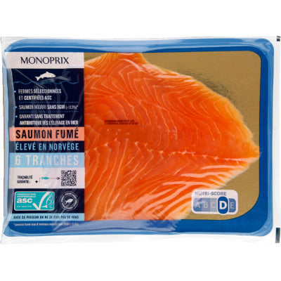 Monoprix Saumon fumé élevé en Norvège 6 tranches 210g Monoprix Saumon fumé élevé en Norvège 6 tranches 210g