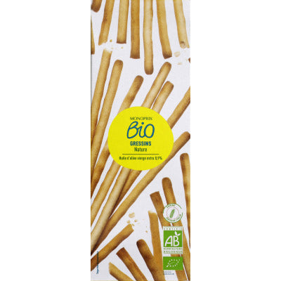 Monoprix Bio Gressins nature à l'huile d'olive vierge extra 8,9% 120g Monoprix Bio Gressins nature à l'huile d'olive vierge extra 8,9% 120g