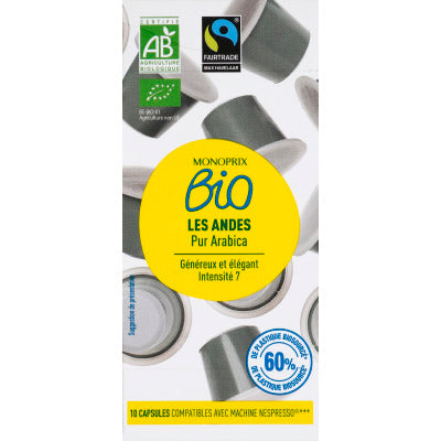 Monoprix Bio Café Pur Arabica Les Andes 10 Capsules - 52g Monoprix Bio Café Pur Arabica Les Andes 10 Capsules - 52g
