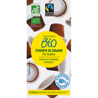 Monoprix Bio Café Pur Arabica Éthiopie De Sidamo 10 Capsules 52g Monoprix Bio Café Pur Arabica Éthiopie De Sidamo 10 Capsules 52g