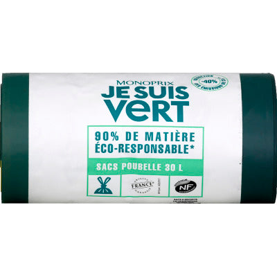 Monoprix Je Suis Vert Sacs poubelle éco-responsables 30L X20 Monoprix Je Suis Vert Sacs poubelle éco-responsables 30L X20