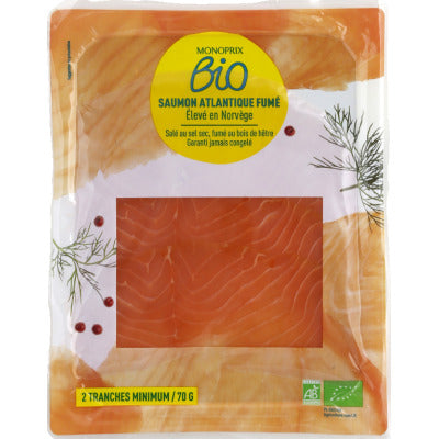 Monoprix Saumon Atlantique Fumé Bio 70g Monoprix Saumon Atlantique Fumé Bio 70g