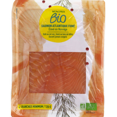 Monoprix Bio Saumon Atlantique Fumé 120g Monoprix Bio Saumon Atlantique Fumé 120g