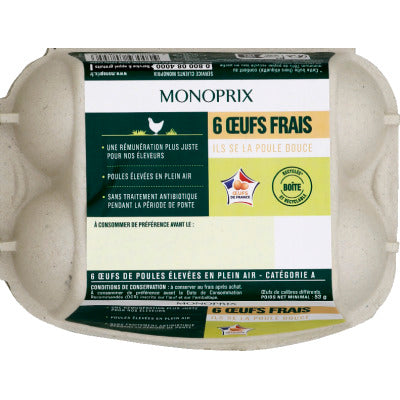 Monoprix Oeufs de Poules Elevées en Plein Air x6 Monoprix Oeufs de Poules Elevées en Plein Air x6