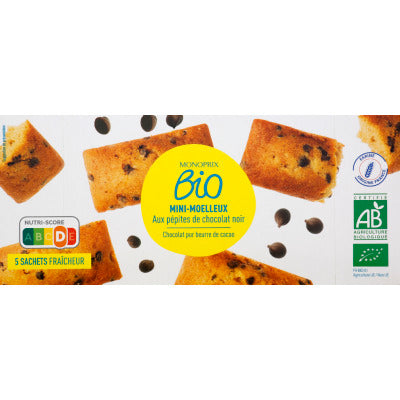 Monoprix Bio Mini-Moelleux Aux Pépites De Chocolat Noir 150G Monoprix Bio Mini-Moelleux Aux Pépites De Chocolat Noir 150G