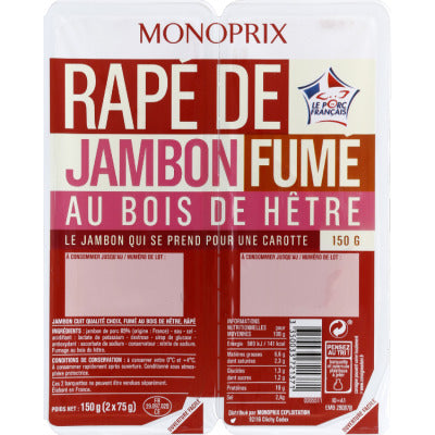 Monoprix Râpé De Jambon Fumé Au Bois De Hêtre 2 X 75G Monoprix Râpé De Jambon Fumé Au Bois De Hêtre 2 X 75G