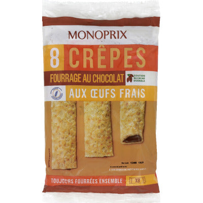 Monoprix Crêpes Fourrées Au Chocolat x8 240g Monoprix Crêpes Fourrées Au Chocolat x8 240g