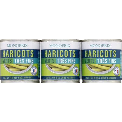 Monoprix Haricots verts très fins coupés 3x110g Monoprix Haricots verts très fins coupés 3x110g