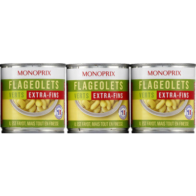 Monoprix Flageolets Verts extra-fins 3x130g Monoprix Flageolets Verts extra-fins 3x130g