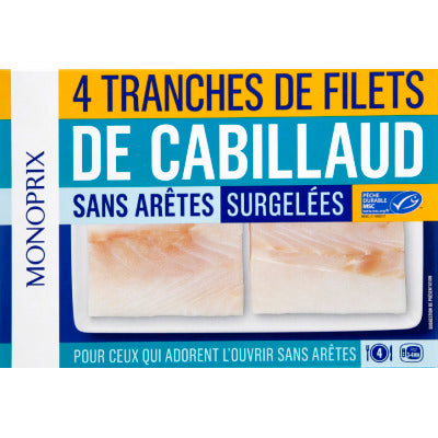 Monoprix 4 Tranches de Filets de Cabillaud MSC 400g Monoprix 4 Tranches de filets de Cabillaud MSC 400g
