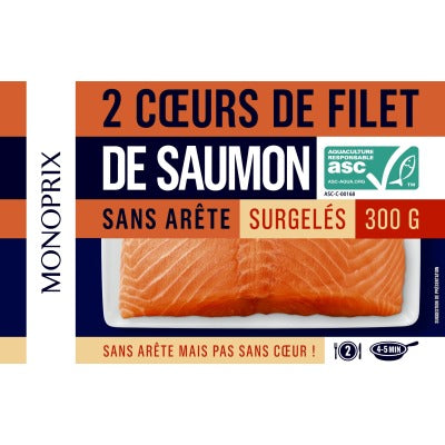 Monoprix Cœurs de Filets de Saumon ASC x2 300g Monoprix Cœurs de Filets de Saumon ASC x2 300g