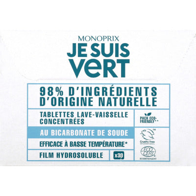 Monoprix Je Suis Vert Tablettes Lave-Vaisselle Concentrées 30X12G Monoprix Je Suis Vert Tablettes Lave-Vaisselle Concentrées 30X12G