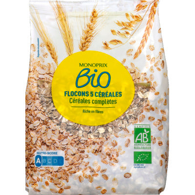Monoprix Bio Flocons 5 céréales complètes 500g Monoprix Bio Flocons 5 céréales complètes 500g