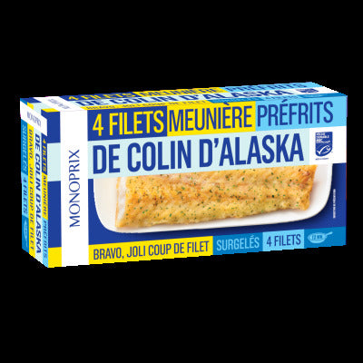Monoprix 4 Filets Meunière de Colin d'Alaska MSC 400g Monoprix 4 Filets Meunière de Colin d'Alaska MSC 400g