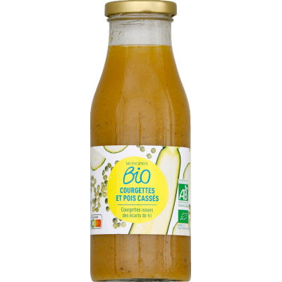 Monoprix Bio Soupe aux courgettes et pois cassés 50cl Monoprix Bio Origines Soupe aux courgettes et pois cassés 50cl
