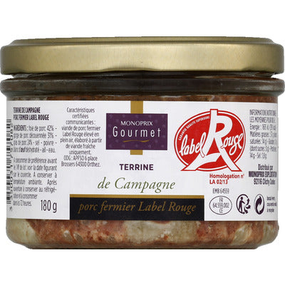 Monoprix Gourmet Terrine De Campagne, Porc Fermier Label Rouge 180g Monoprix Gourmet Terrine De Campagne, Porc Fermier Label Rouge 180g