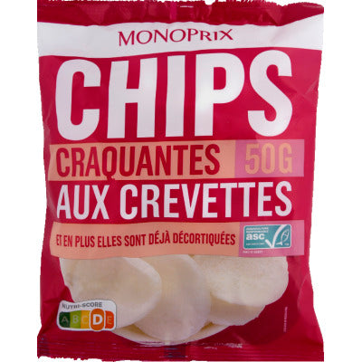 Monoprix Chips craquantes aux crevettes 50g Monoprix Chips craquantes aux crevettes 50g