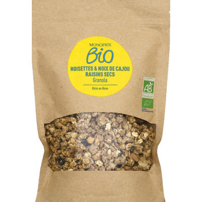 Monoprix Bio Granola Noisette, Noix de cajou et Raisins secs 350g Monoprix Granola Noisette, Noix de cajou et Raisins secs Bio 350g