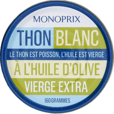 Monoprix Thon Blanc à l'Huile d'Olive Vierge Extra 104g Monoprix Thon Blanc à l'Huile d'Olive Vierge Extra 104g