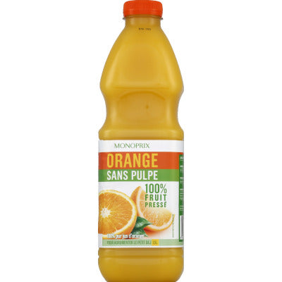 Monoprix Jus orange sans pulpe 100% fruit pressé 1,5L Monoprix Jus orange sans pulpe 100% fruit pressé 1,5L