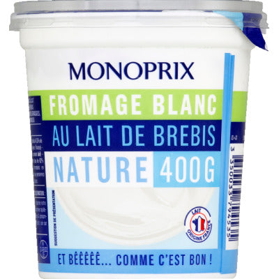 Monoprix Gourmet Fromage Blanc Nature Brebis 4.5% MG 400g Monoprix Gourmet Fromage Blanc Nature Brebis 4.5% MG 400g
