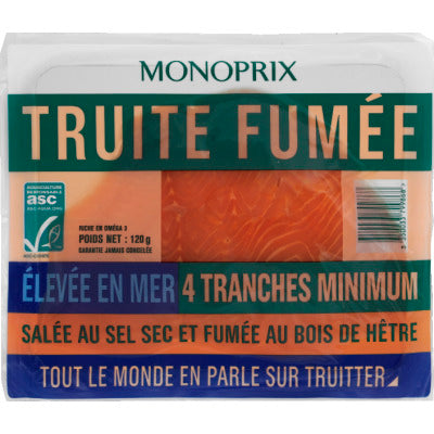 Monoprix Truite Fumé ASC élevée mer 120g Monoprix Truite Fumé ASC élevée mer 120g
