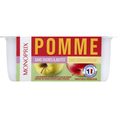 Monoprix Purée de Pomme Sans Sucres Pack 4x90g Monoprix Purée de Pommes Sans Sucres Pack 4x90g