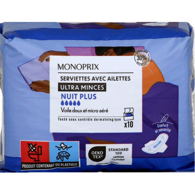 Monoprix Serviettes Ultra-minces Nuit x10 Monoprix Serviettes ultra-minces Nuit x10
